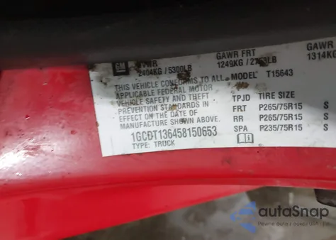 2005 Chevrolet Colorado Ls from USA, damaged, VIN 1GCDT136458150653